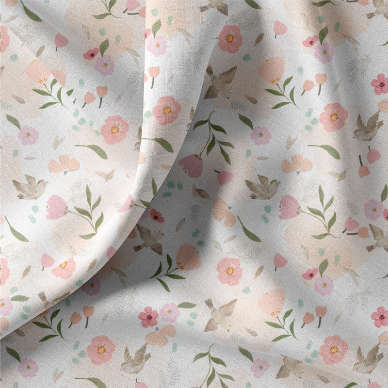 Printed Cotton PRETTY2 White / Pink